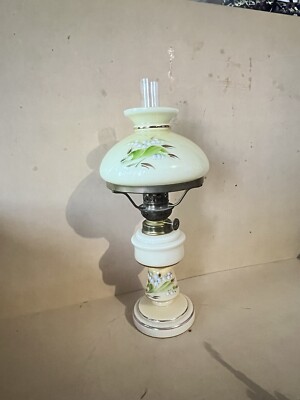 Vtg French Gaudard Floral Hand Painted Milk Glass Oil Lamp