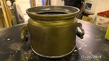325M Vtg Antq Cooking 4Qt Pot Brass w/Copper Bottom Wood Handles No Lid EXC!!