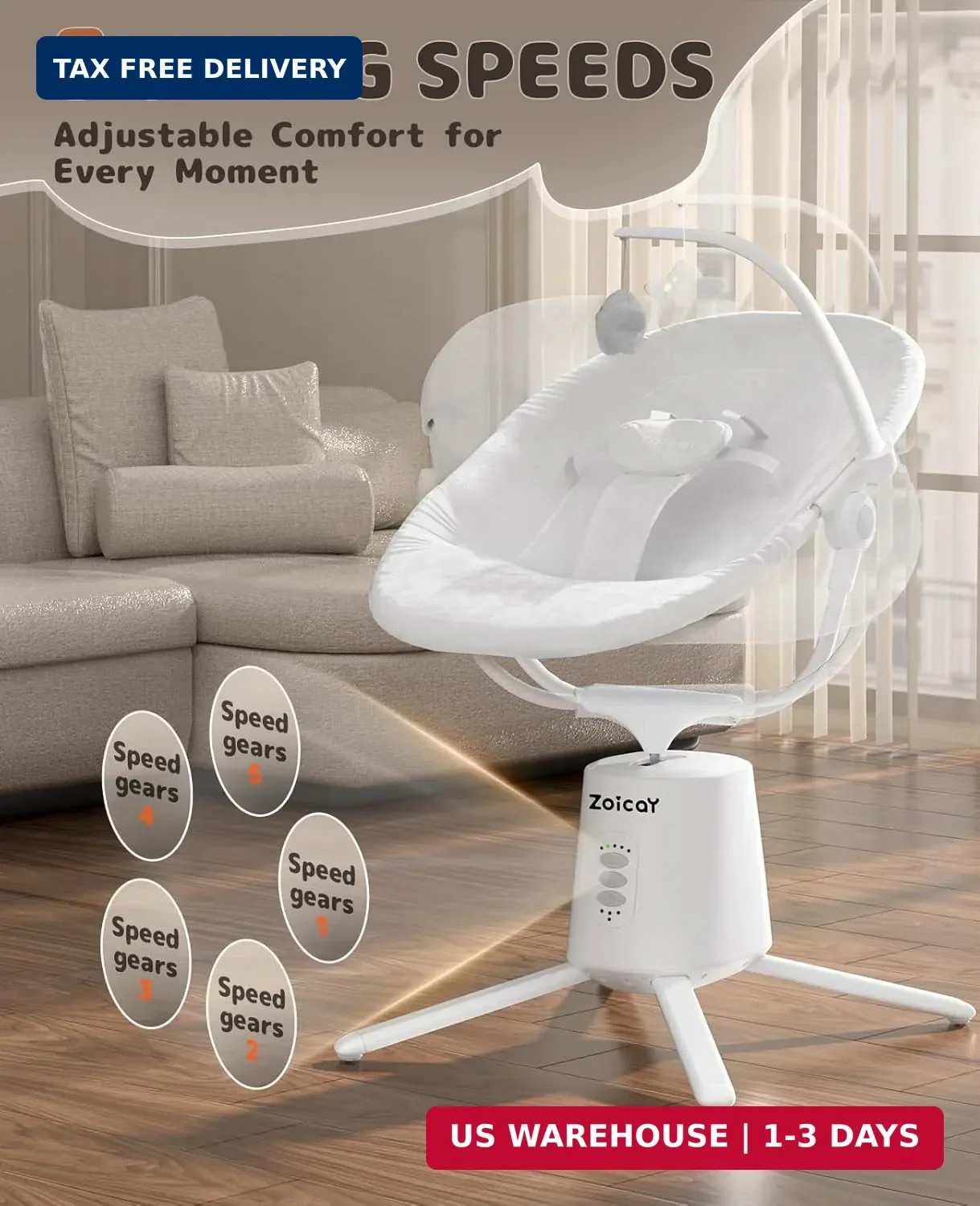 Zoicay Baby Swing,Baby Swings for Infants with 3 Modes & 5 Speeds, BT Enabled Ap alternate view 3