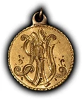 Love Token Initials Script on G$1 Liberty Head Gold Dollar w Bail - 1.5 g -G6224