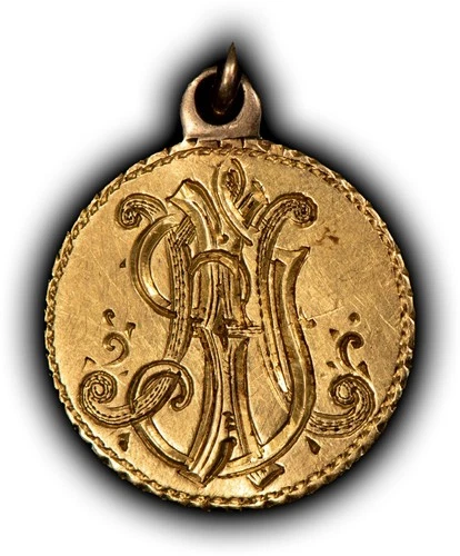 Love Token Initials Script on G$1 Liberty Head Gold Dollar w Bail - 1.5 g -G6224