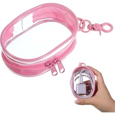 Pink Transparent Data Cable Storage Bag Portable Organizer Box for Charger