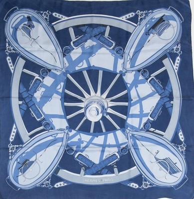 HERMES Carre 90 En Roue Libre 90cm 35 in Silk Scarf Navy  [Japan]