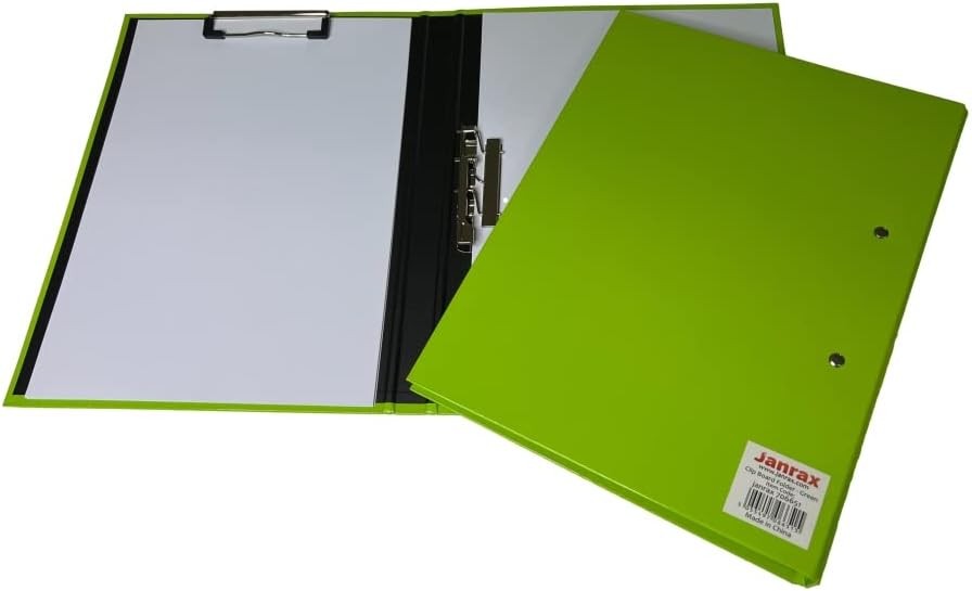 Janrax Green A4 Clipboard Document Clamp File Folder – Fold-Open Laminated Bo