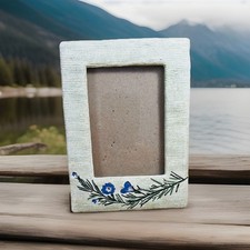 Vintage Green Painted Ceramic Picture Frame Floral French Country Cottage 3x5