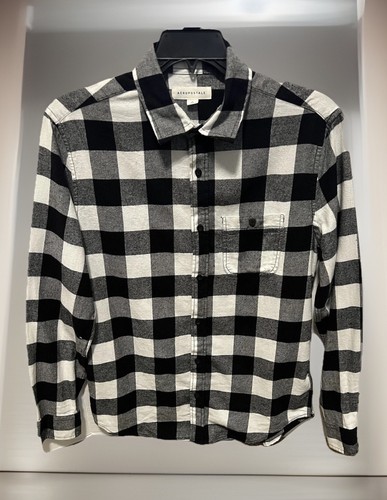 Camicia Aeropostale uomo media bianca e nera a quadri bottoni davanti colletto L/S - Foto 4 di 13