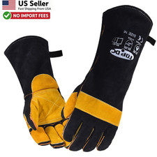 TOPDC 16in Welding Gloves 932F Heat Resistant Leather MIG TIG BBQ Grill FROM USA