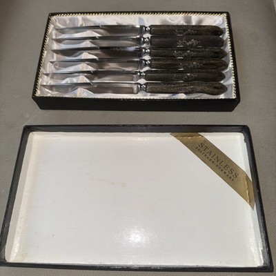 VTG Deer Peaso Solingen Germany Stainless Steel Black Paccawood Steak Knifes NEW