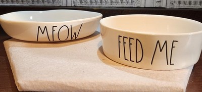 Rae Dunn Pet Bowl MEOW and FEED ME Cat Food  Ceramic Dishes Artisian Brand