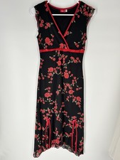 VTG Ruby Rox Babydoll Empire Dark Floral Midi Dress Sz S Y2K Romantic Mesh Goth