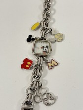 Disney Mickey Mouse Charm Bracelet Watch Silver Tone Accutime Vintage Rare