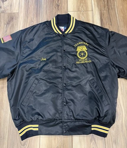 Vtg 90s Teamsters Local 107 Philly Satin Bomber Jacket 2XL Game Sportswear image 8