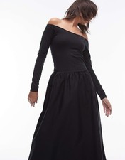MNG Black Round Neck Black Midi Dress Euc Sz S 8