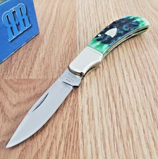 Rough Ryder Bluegill Folding Knife Stainless Blade Blue/Green Jigged Bone Handle