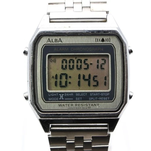Rare SEIKO ALBA M602 Vintage 1995 Quartz Digital Watch Chronograph Timer Square