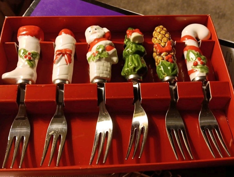 Vintage Home For The Holidays Christmas Cocktail Forks - Set of 6 Canape Set.