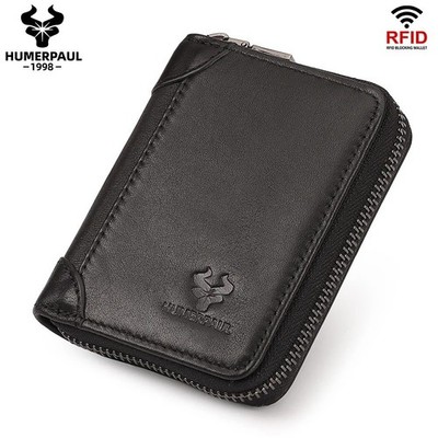 Genuine Leather Card Case Wallet Large Capacity Zipper Credit Card Holder Cowhid