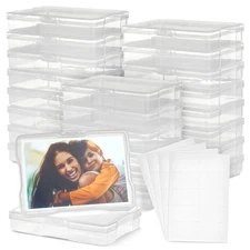 24x Clear Photo Storage Organizer Boxes for 4x6 In Pictures with 40 Blank Labels