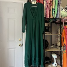 REFORMATION emerald green viscose sheer long sleeve maxi dress