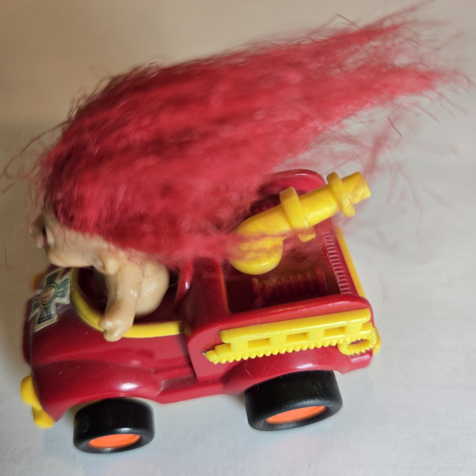 RUSS SL Red Hair Troll Driving Fire Truck Pull Back Toy 2" x 1.5" Rare Find