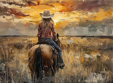 Paint by Numbers for Adults and Kids Beginner, Western Cowgirl Riding Horse Suns