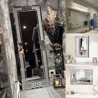 All-Size GLAMOROUS Crystal Crush Diamond Rectangle Silver Mirror for Wall Decor