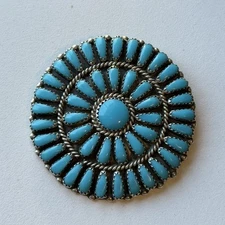 Vintage Sterling Silver Zuni Needlepoint Turquoise Pin Pendant 16g
