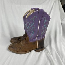 Old West Cowboy Boots Girls Leather Square Toe Brown BSY1907 Size 6 D
