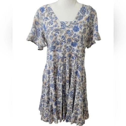 Patrons of Peace Dress Small  Women's Tiered Floral  Cottagecore Boho Flutter