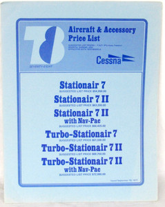 CESSNA RARE Factory OEM - 78 Aircraft & Accessory Price List Stationair 7 Models