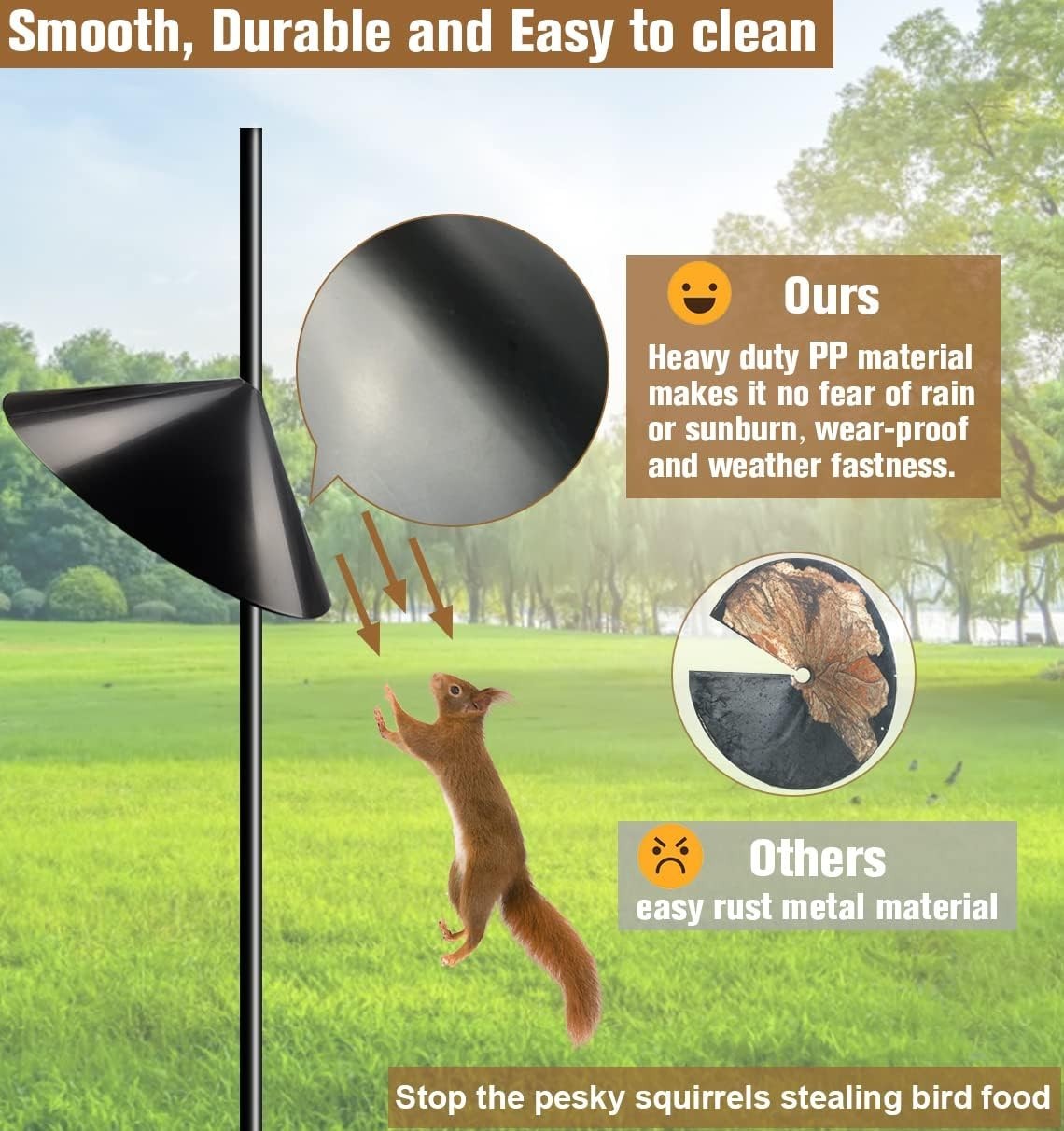 Durable PP Squirrel Baffle for Outdoor Bird Feeders - Easy Clean, Rust Resistant