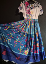 Cartoon Character Dress Costume for Girls, Blue Multicolor, Floral Skirt