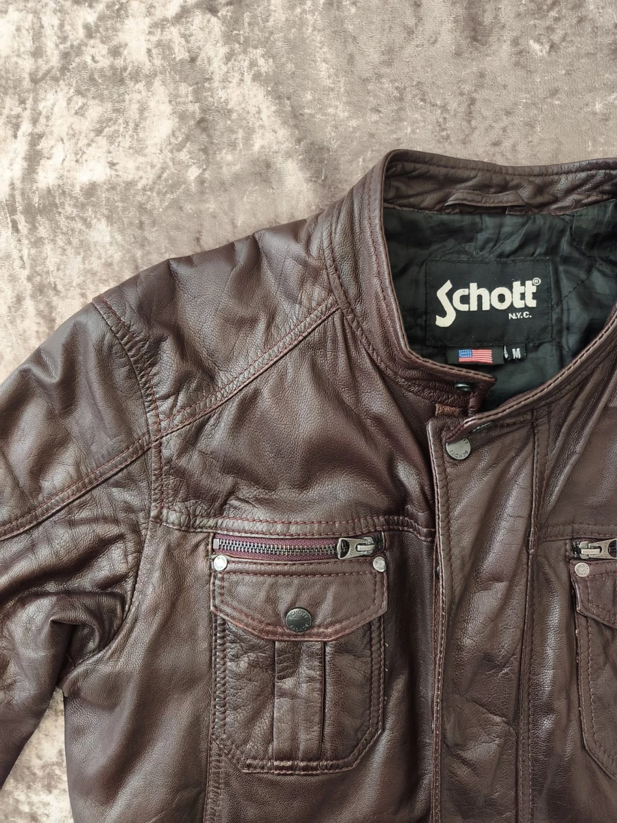 Chaqueta de Cuero Schott NYC Café Racer Años 90 De Colección Oxblood CHAMP IDN 6875 M
