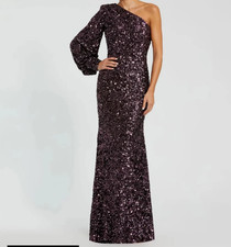 New MAC DUGGAL Size 4 Purple Sequined One Shoulder Trumpet Formal Gown Dress