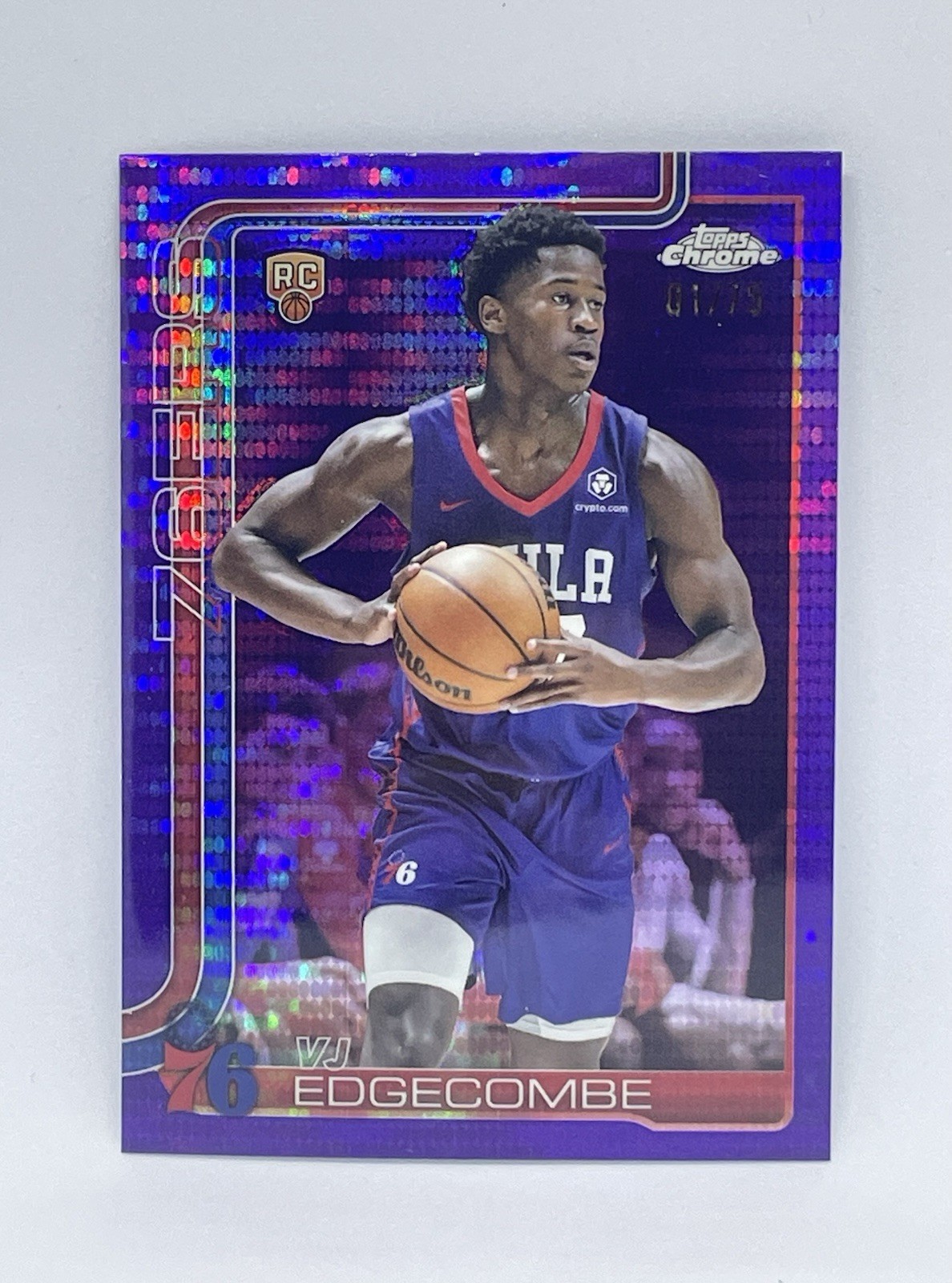 2025-26 Topps Chrome VJ Edgecombe Purple Refractor RC #253 FIRST ON PRINT 1/75