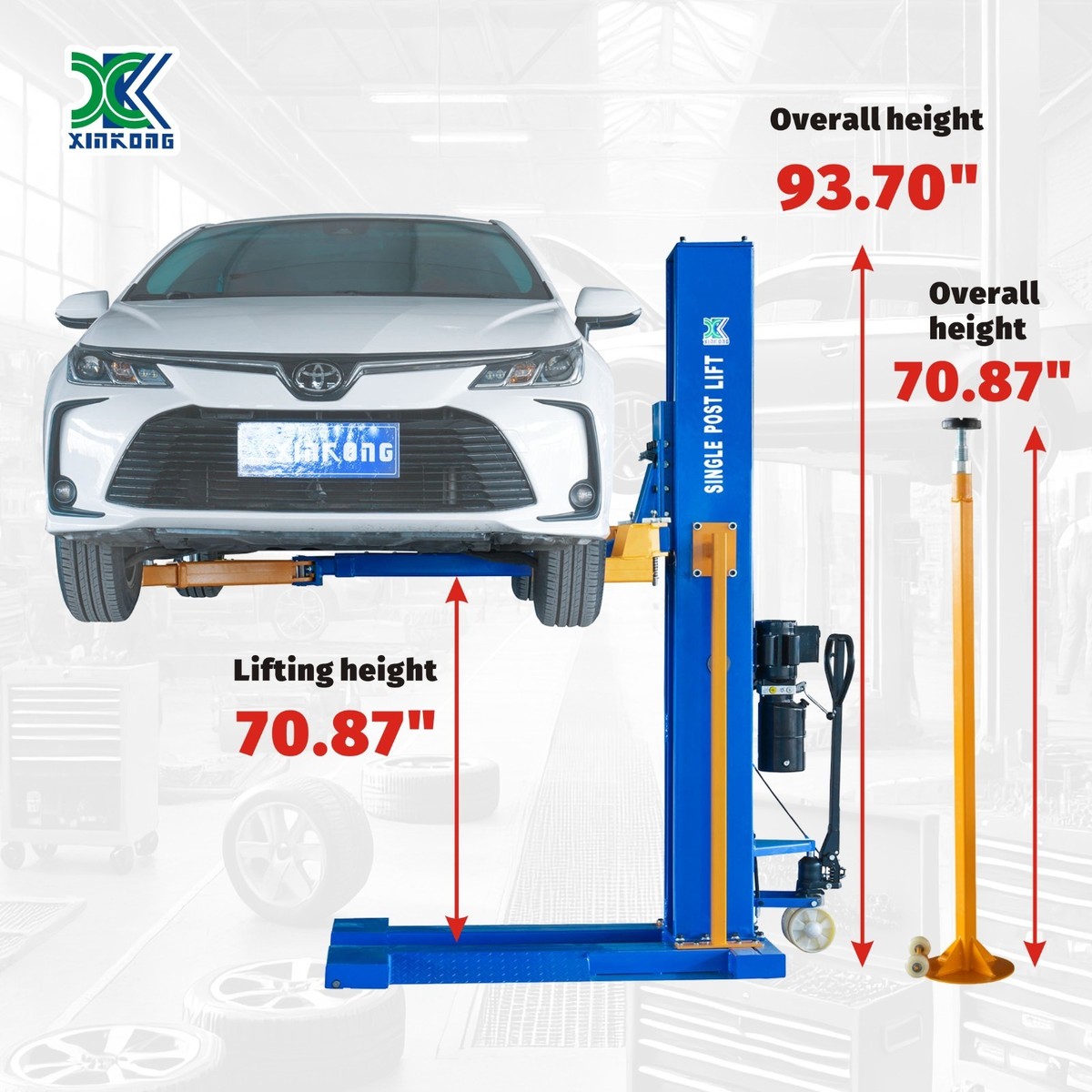 XinKong M6200 220V Single Post Car Lift | Mobile Manual Unlock