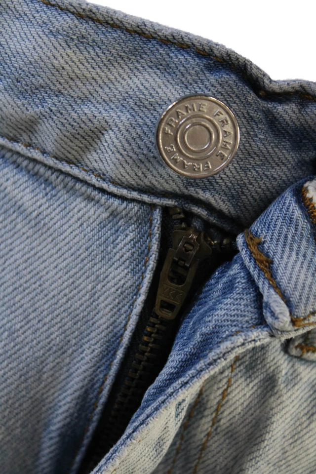 Pantalones de mezclilla rectos de tiro alto azul claro con montura para mujer talla 27 Foto 4 de 4