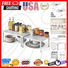 Expandable Stackable Kitchen Counter Shelf Organizer, White, Metal Top, 11.25...