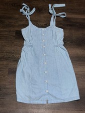 Madewell Light Blue Chambray 100% Cotton Button Front Tie Strap Mini Dress Sz 4