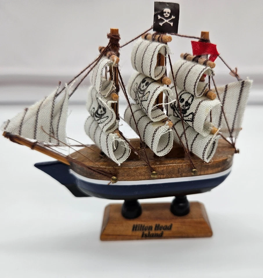 Pirate Ship Model Hilton Head Island Wooden Sailing Ship Display - Image 2 of 4