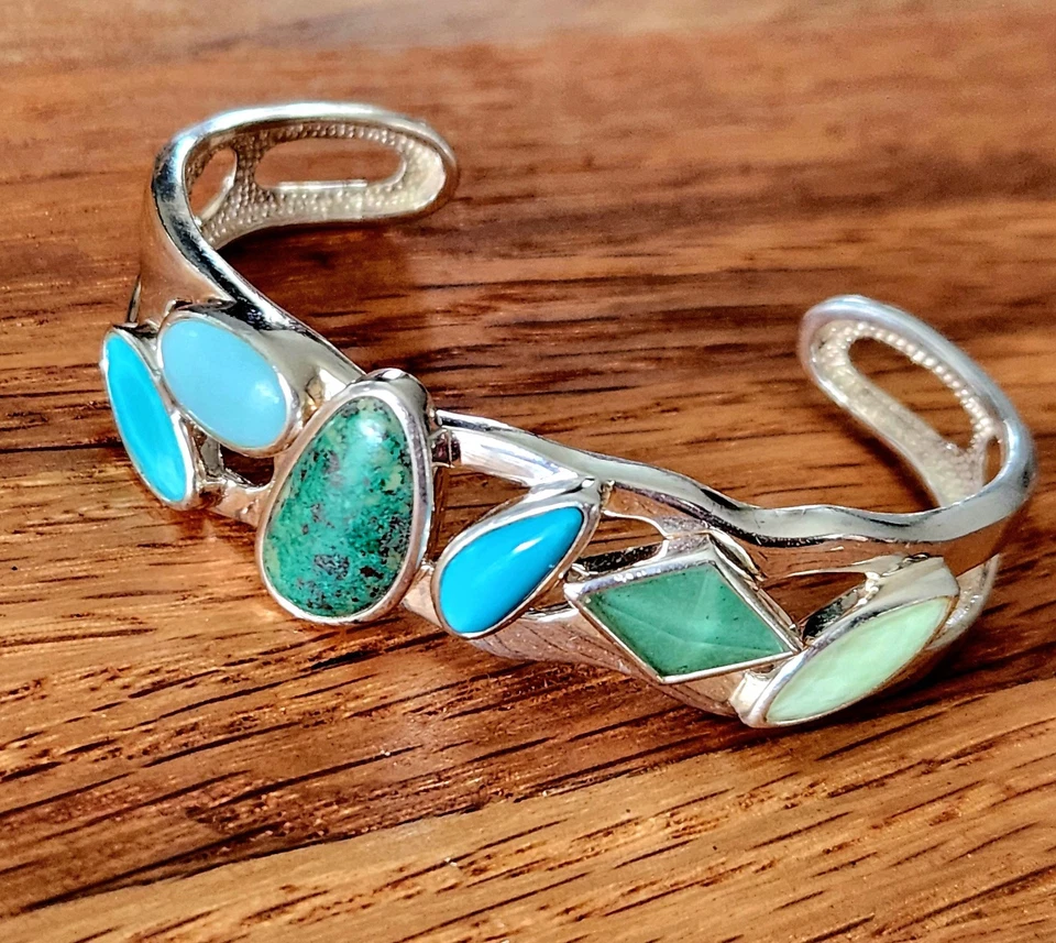 WHITNEY KELLY Sterling Silver Turquoise Chrysocolla Chalcedony Cuff Bracelet - Image 2 of 4