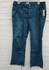 New Pilcro The Yaya Mid Rise Crop Flare Raw Hem Jean Green Size 30