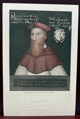 Antikes Portrait von Kardinal Reginald Pole - Gravur nach 16. Jh. Gemälde