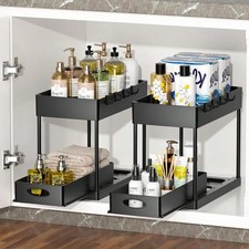 Calm Home Under Sink Organizer 2 Tier Sliding Storage Rack Large Space Saver