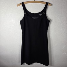 Banana Republic Black MiniDress Sz6 Sleeveless V-Neck Casual Silver Rings Detail