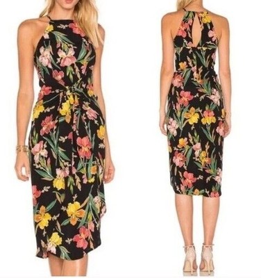 Privacy Please Womens Lehunt Tropical Floral Sarong Waist Midi Dress S Hawaiian