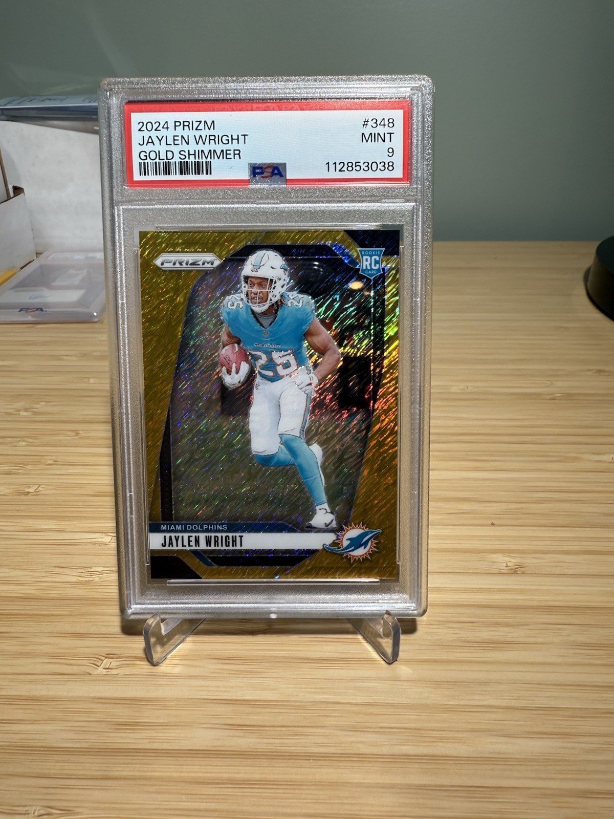 2024 Panini Prizm Jaylen Wright Gold Shimmer Rookie 1/10 Dolphins NFL #348 RC