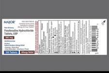 Major  Fexofenadine 180 mg Tablets Allergy Relief 100 Count -Exp Date 1-2027