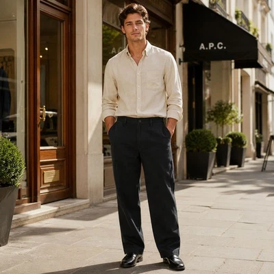 ASOS Design Black Linen Blend Relaxed Chino Pants Men’s W33 L32 Classic Minimal - Image 1 of 4