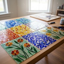 Assorted Floral Stained Glass Sheets, Great for Sun Catchers and Mosaic Art